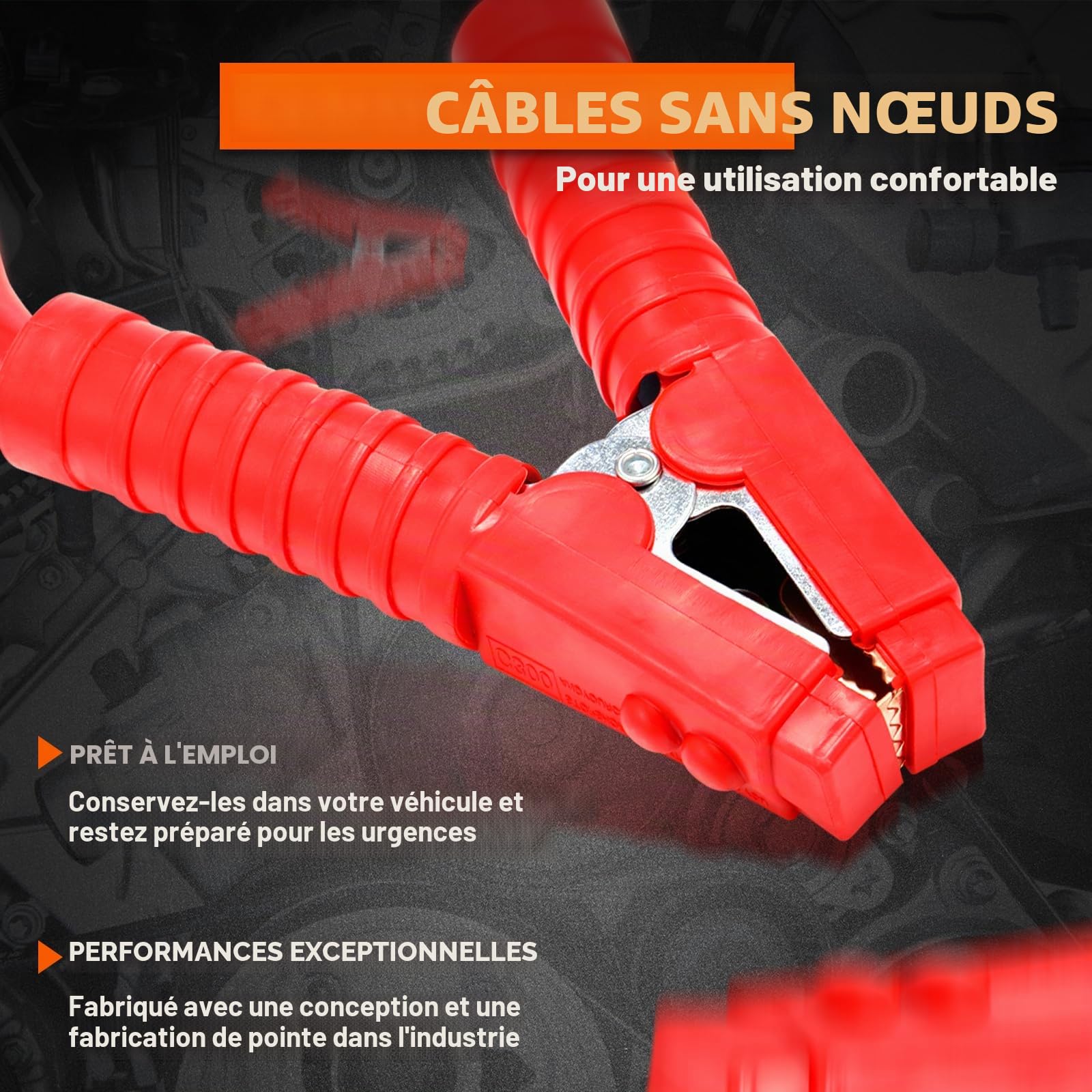 GEARMONSTER Câble de démarrage, 2X6M 3000A Câble de Pontage, Booster de Batterie de Voiture Portable pour Voiture, câble de démarrage en cuivre 16mm² avec bornes de câble