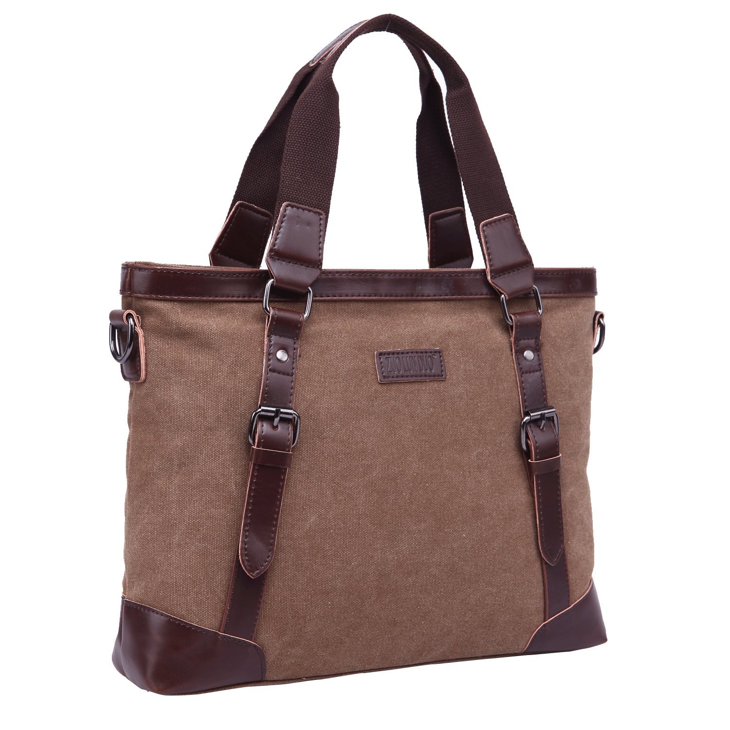 Men/Women 14 Inch Laptop Notebook Totes, Canvas Shoulder Messenger Bag (Coffee)