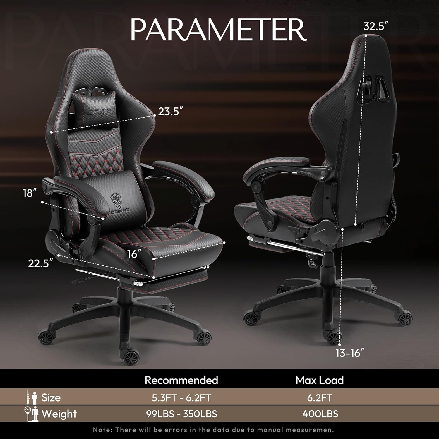 Dowinx Gaming Chair Big and Tall, Ergonomic PC Gaming Chair with Footrest & Massage, Racing Style Reclining Computer Chair for Adults, 400LBS Capacity - Heavy Duty Gamer Chair (Black)