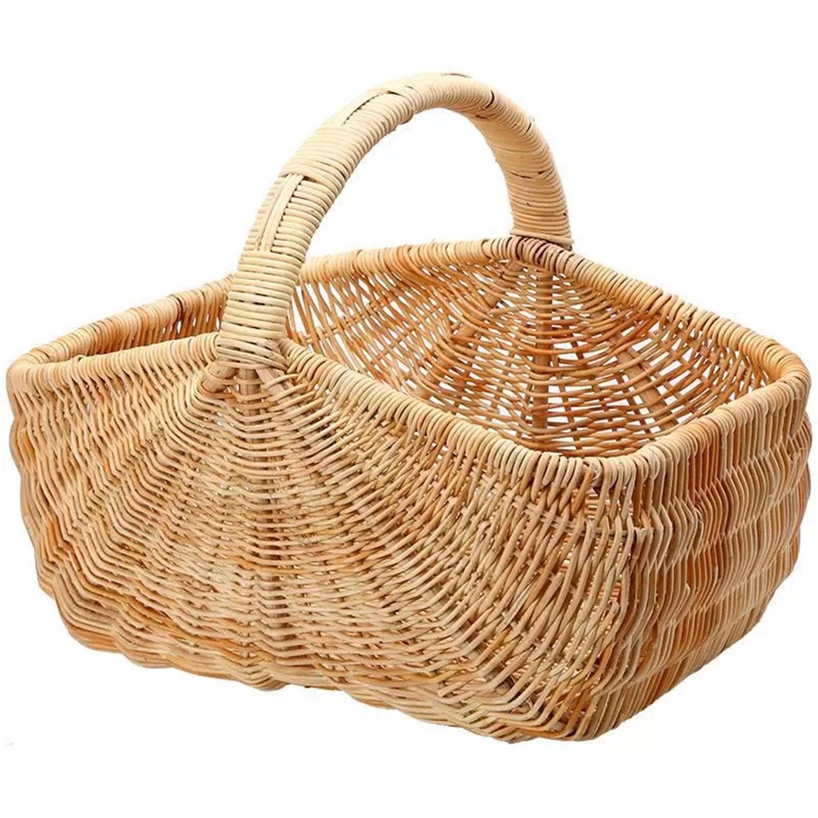 Picnic Basket Handmade Woven Rattan Storage Fruit Picnic Basket for Picnic Camping Outdoor(44x35x19cm)