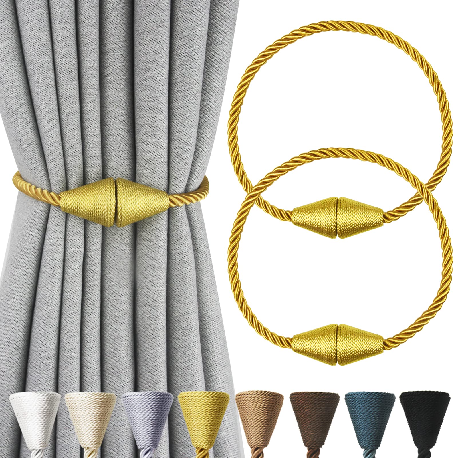 Nieffeiy 2 Pack Magnetic Curtain Tiebacks Rope Modern