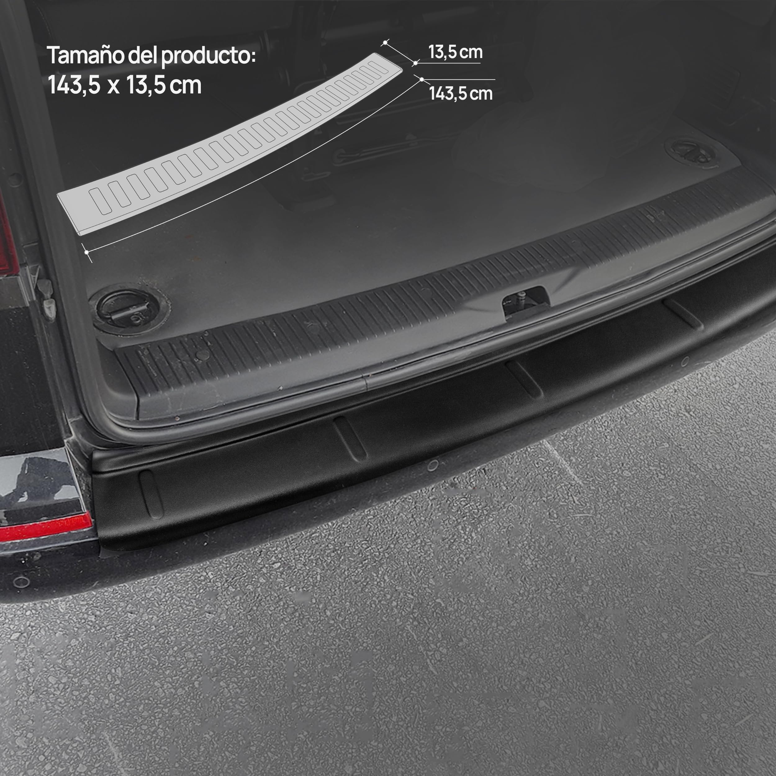 CHROMEMASTER | Protector de Parachoques Compatible con VW T5 2003-2015 | Plástico ABS, Negro Mate | Tira Protectora Protege la Pintura del Parachoques Trasero de Daños