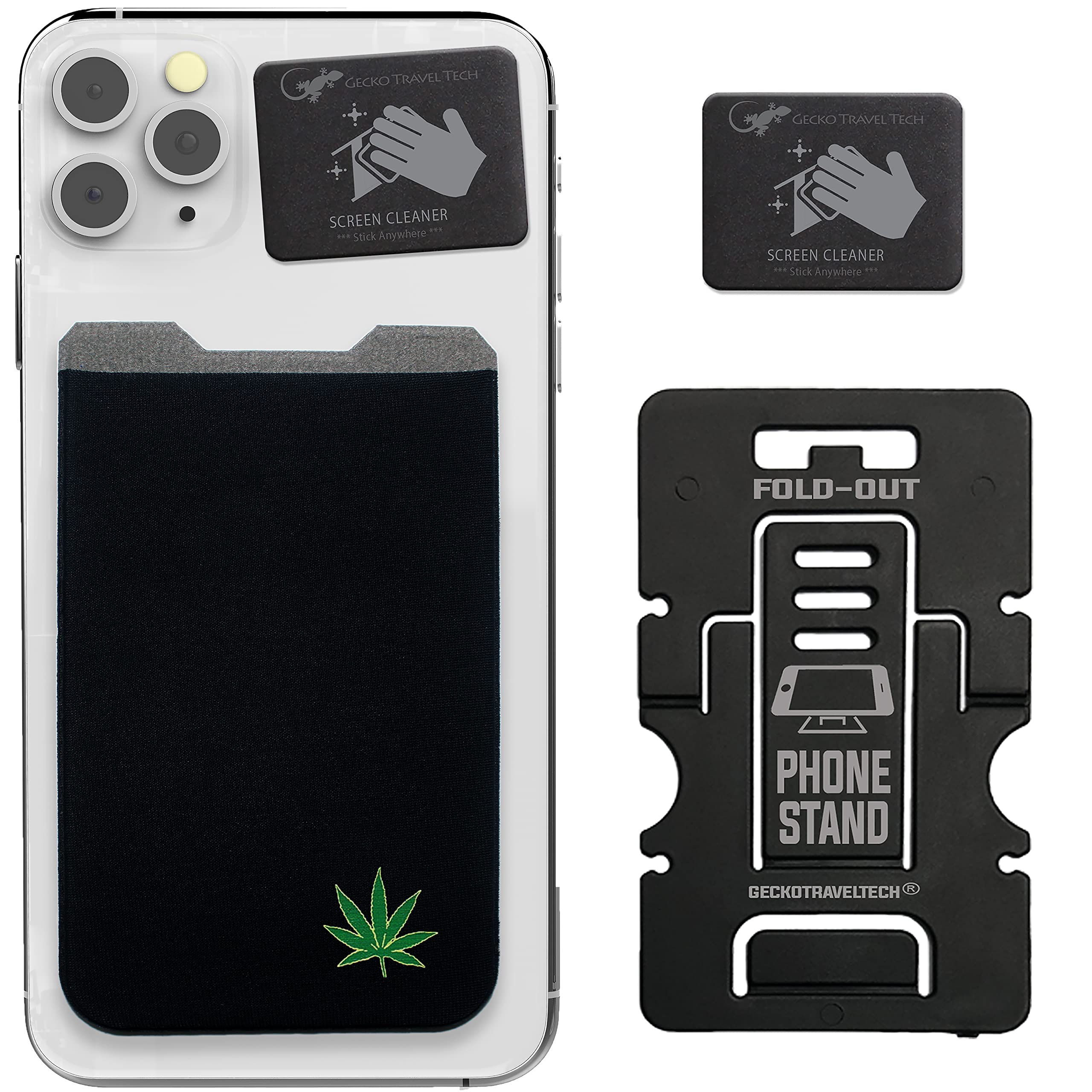 Phone Wallet - Adhesive Card Holder - Cell Phone Pouch - Stick on Lycra Pocket by Gecko - Carry Credit Cards and Cash