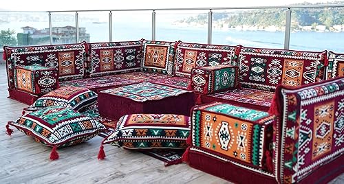 Miniatura 6 de arabicsofa Juego de asientos de sofá árabe en forma de U color marrón – Sofá modular bajo para sala de estar