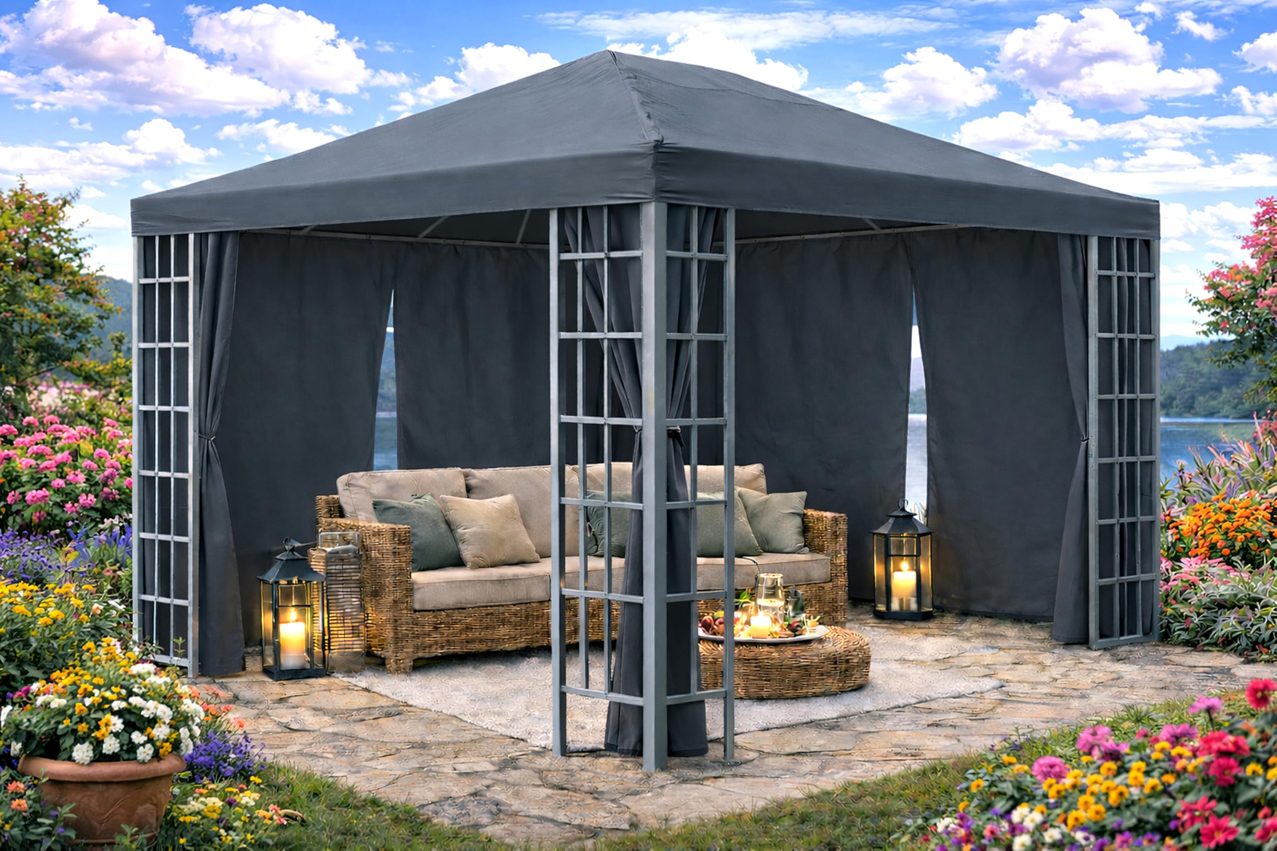 QUICK STAR 2 Parti Laterali con Cerniera per Gazebo 3 x 4 m Parete Laterale Antracite RAL 7012