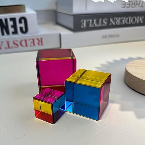 Miniatura 7 de UAKZMNE CMY Cube mezcla de colores con soporte de exhibición pulido de diamante, juguetes científicos y educativos, magníficos juguetes de física