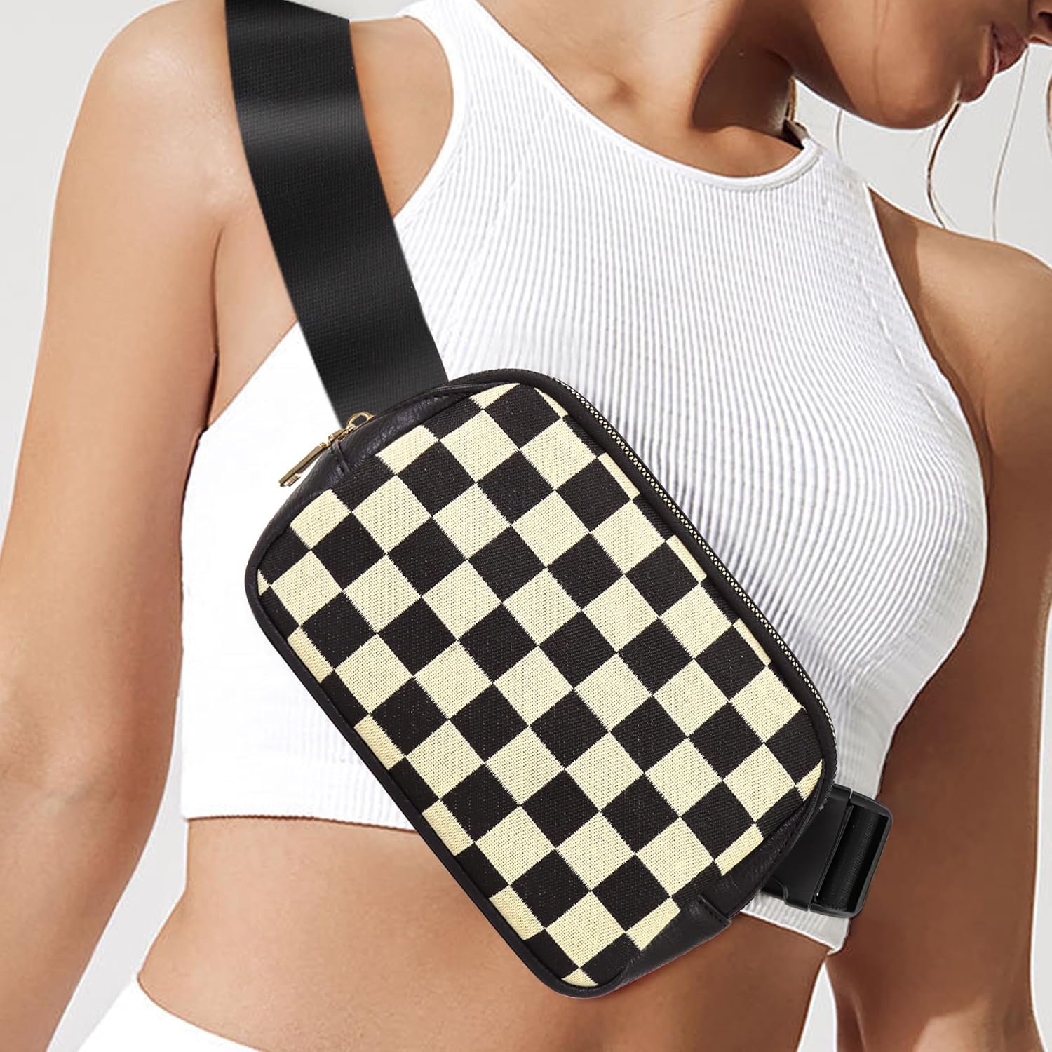 Sling Bag Crossbody Bags For Women Plaid Striped Fanny Packs Chest Bag for Work Shopping