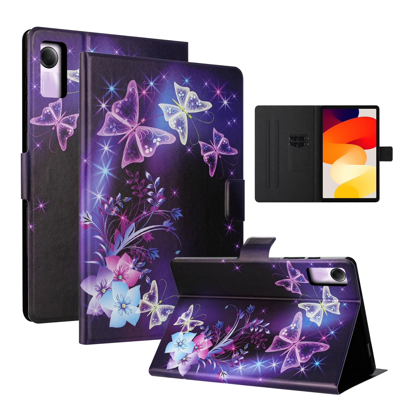 Funda para Xiaomi Redmi Pad SE 11 Pulgadas PU Material Funda Redmi Pad SE/23073RPBFG con Ranuras para Tarjetas TPU Fundas con Cierre Magnético, Mariposa Morada