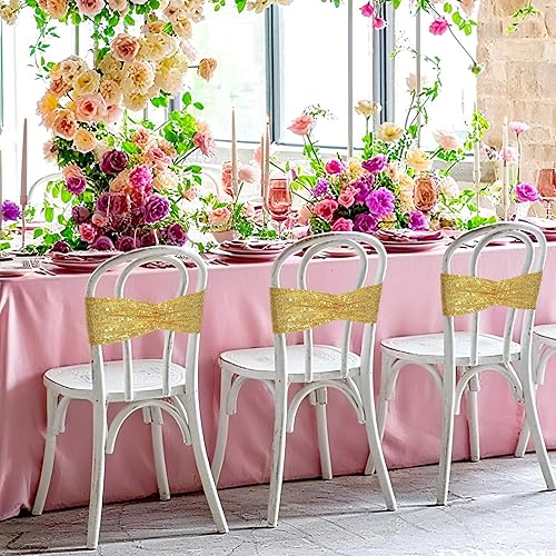 Miniatura 7 de Poise3EHome Bandas de lentejuelas doradas para sillas plegables con lazo para decoración de fiestas, bodas, recepciones, 10 unidades