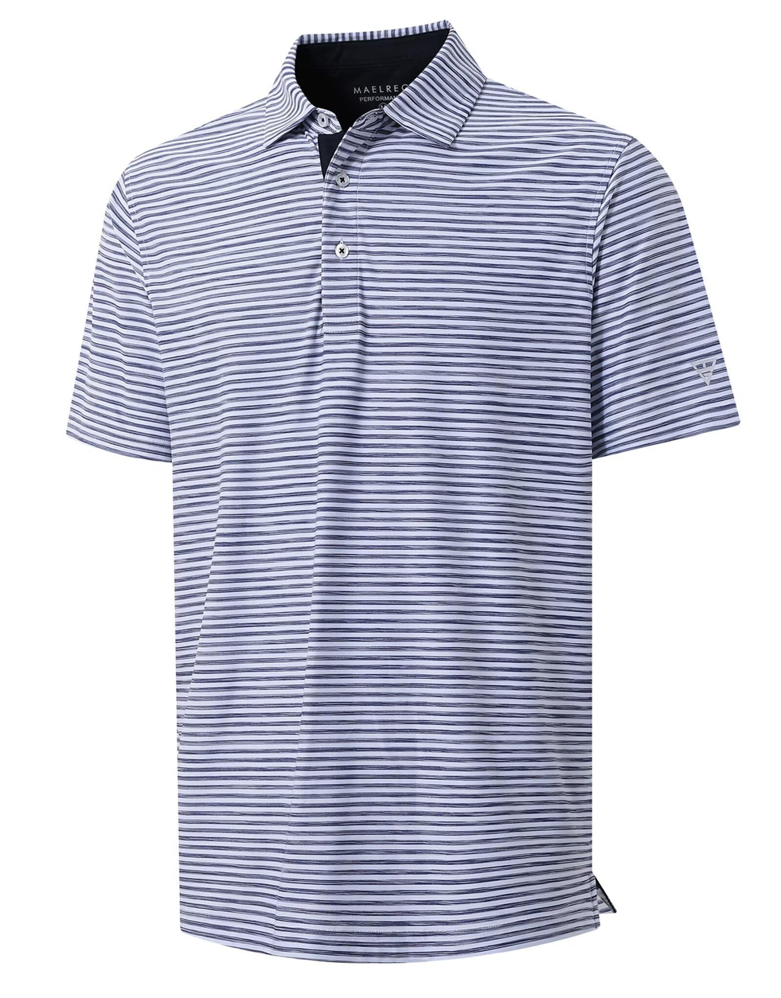 M MAELREG Golf Polo Shirts for Men Short Sleeve Dry Fit Striped Performance Moisture Wicking Collared Casual Mens Golf Shirt
