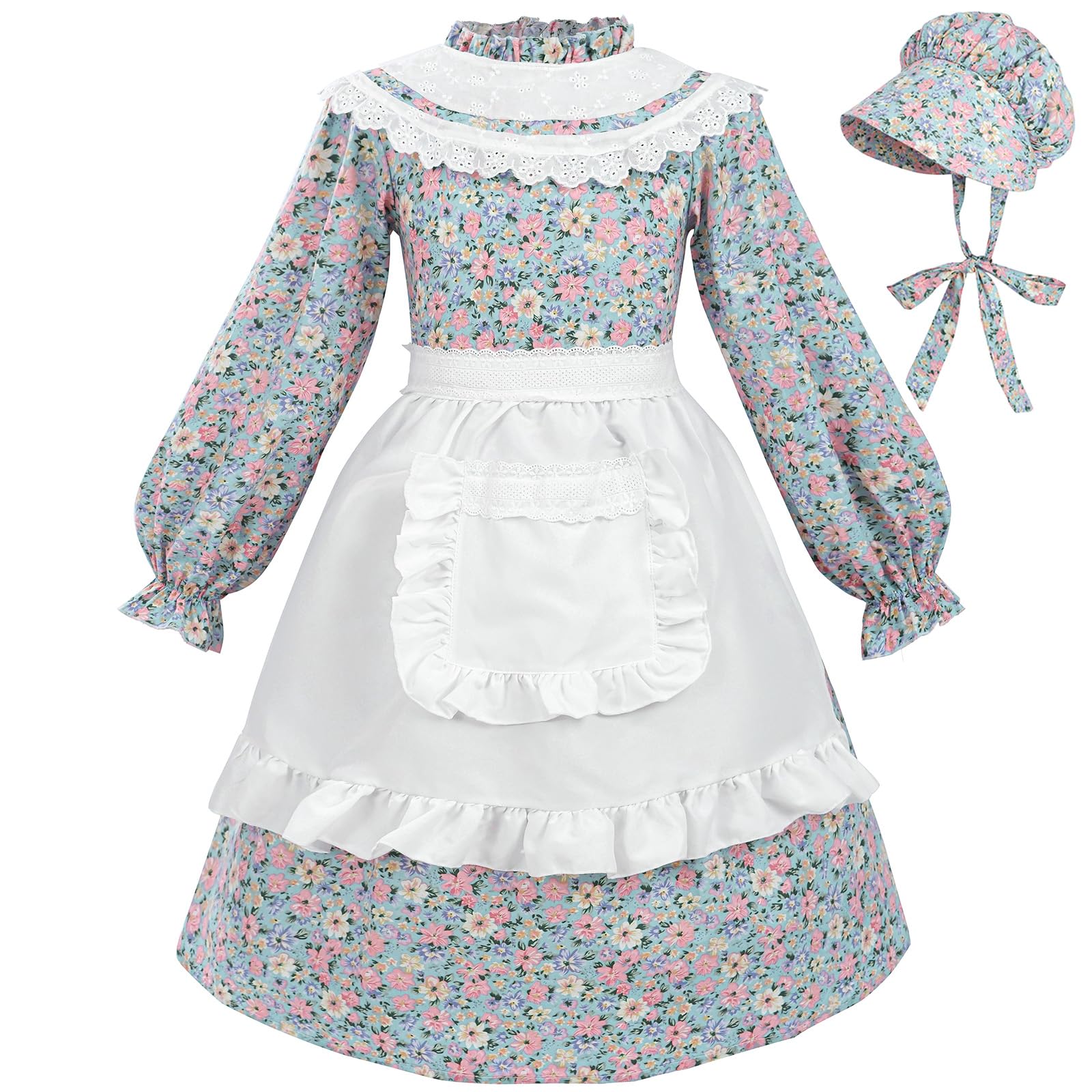 CR ROLECOS Colonial Prairie Costume Girls Floral Pioneer Dress for Girls Laura Ingalls Wilder Costume