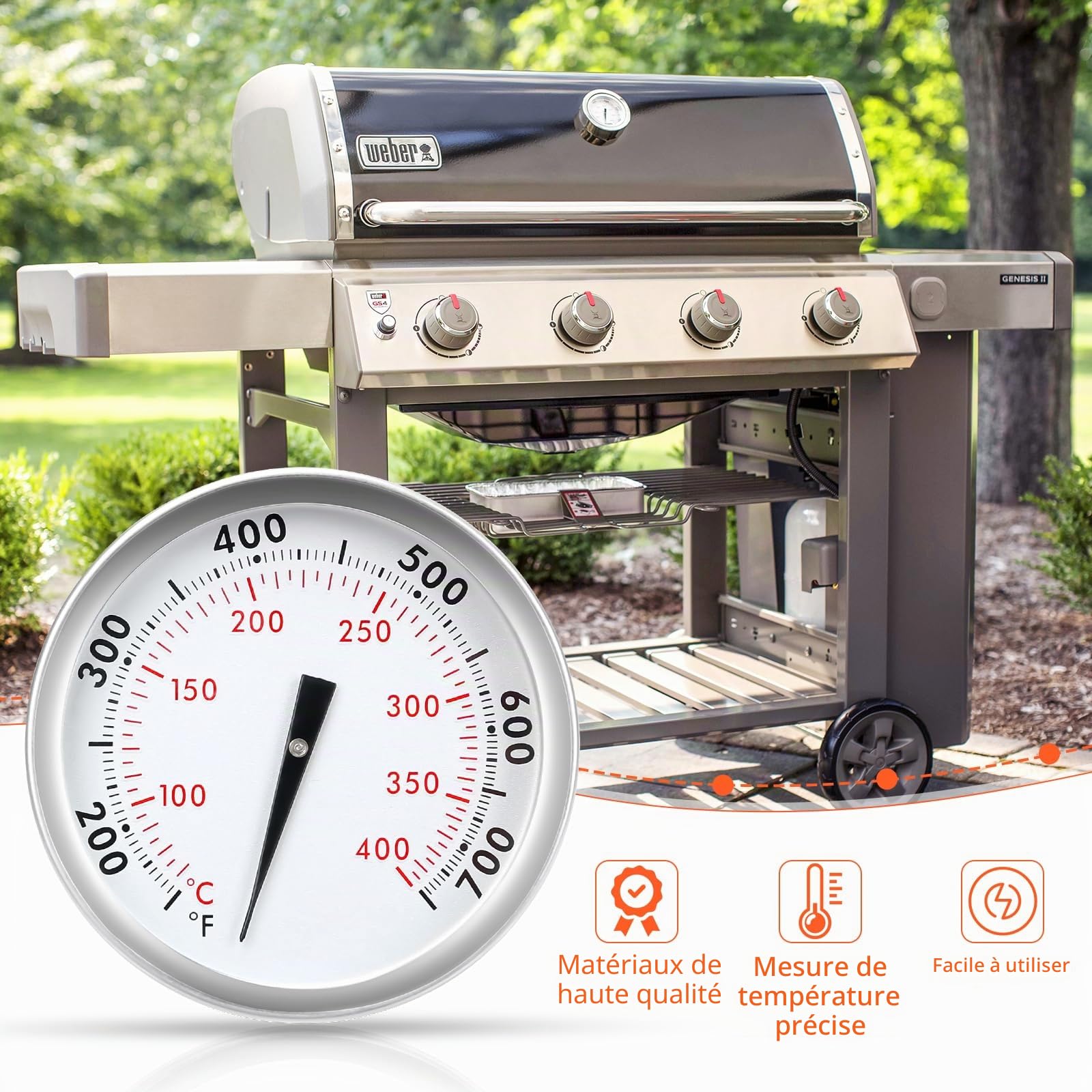 67088/67731 Thermomètre de barbecue – Remplacement pour Weber Genesis 300, Genesis II & Summit Series, Genesis E/S 310 330, diamètre 6 cm