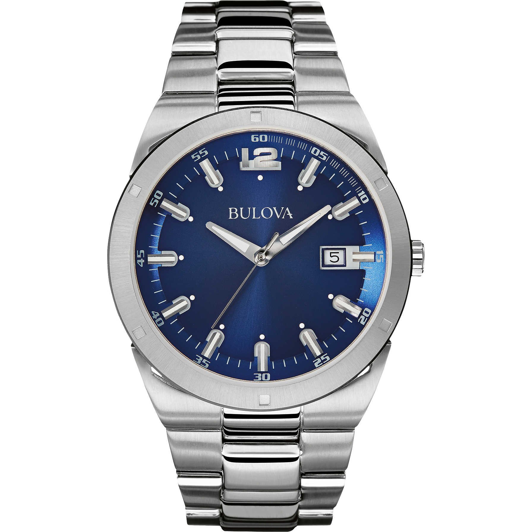 Men's Classic Stainless Steel 3-Hand Calendar Date Quartz Watch, Blue Dial,43mm Style: 96B220
