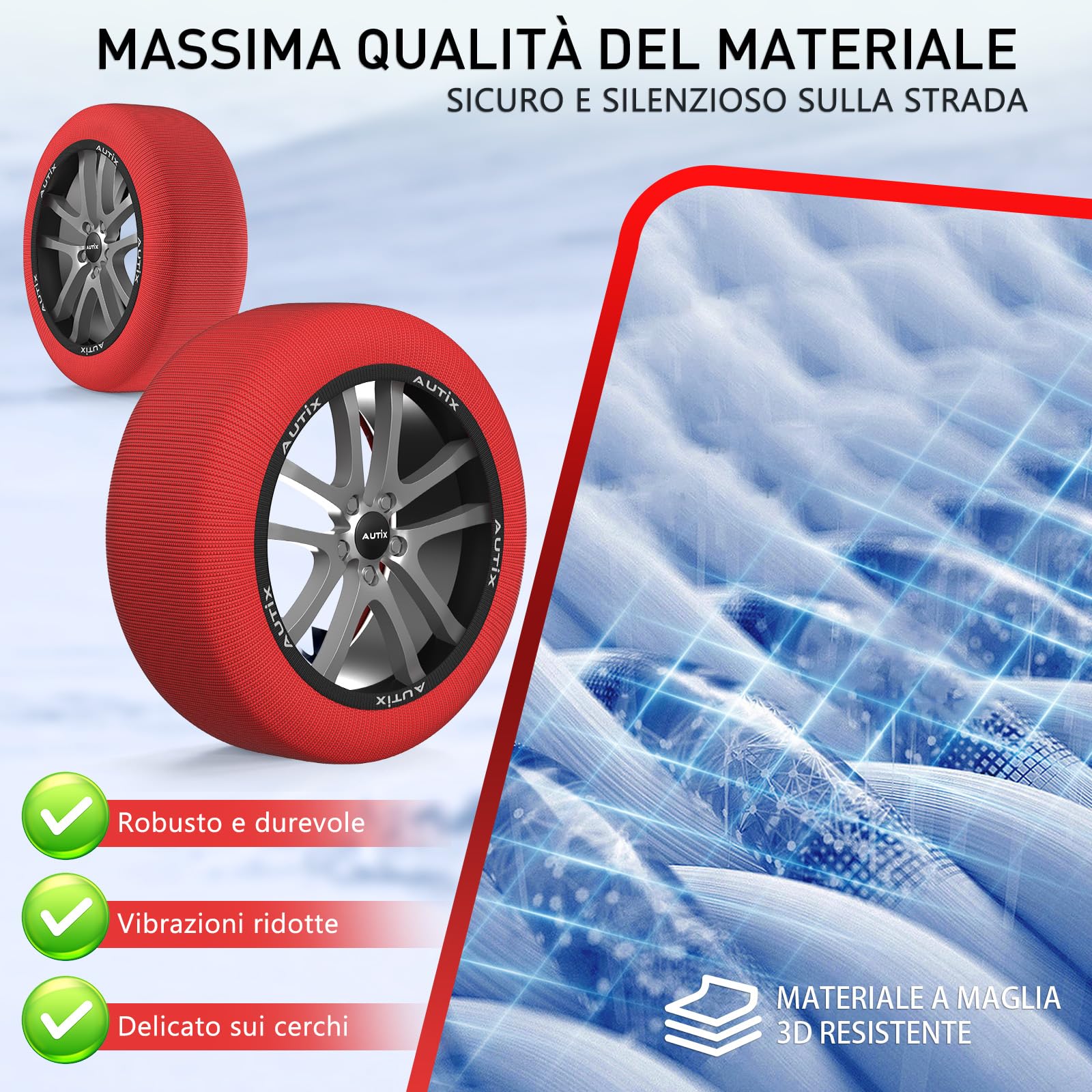 Calze da Neve Omologate Italia EN 16662-1 2020 2 Catene da Neve in Tessuto per Auto XL