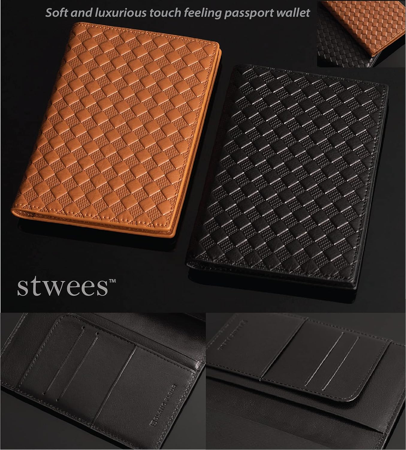 maskfactory stwees Leather Passport Wallet (style A - Rhombus, Black) (Stwees Passport Wallet) - Image 4