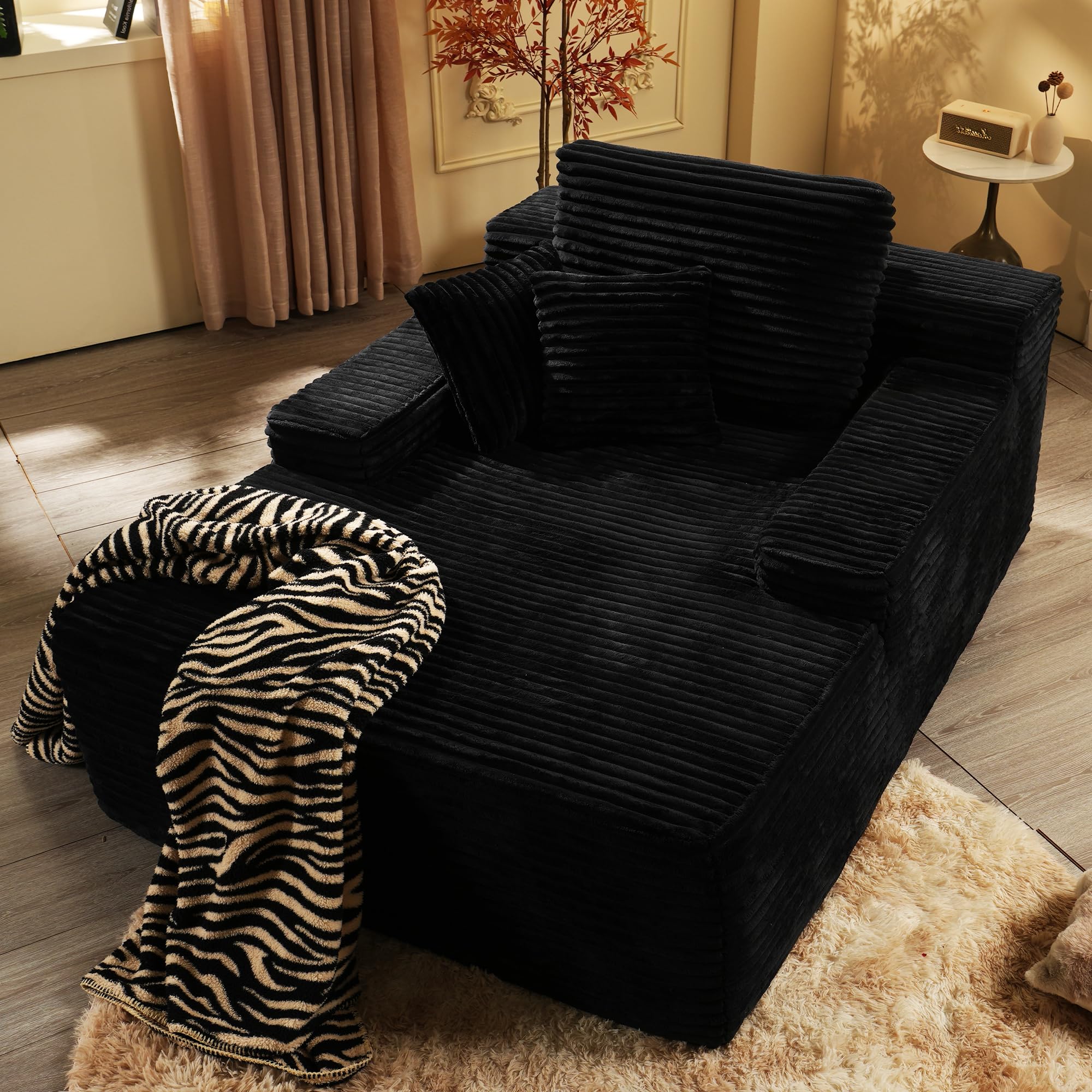 Oversized Chaise Lounge Chair Indoor - 67" Upholstered Sofa Bed Lounge Couch Chairs,Reading Chairs Sleeper Cloud Sofa Couch,Plush Chair Bed for Living Room Bedroom (Black)