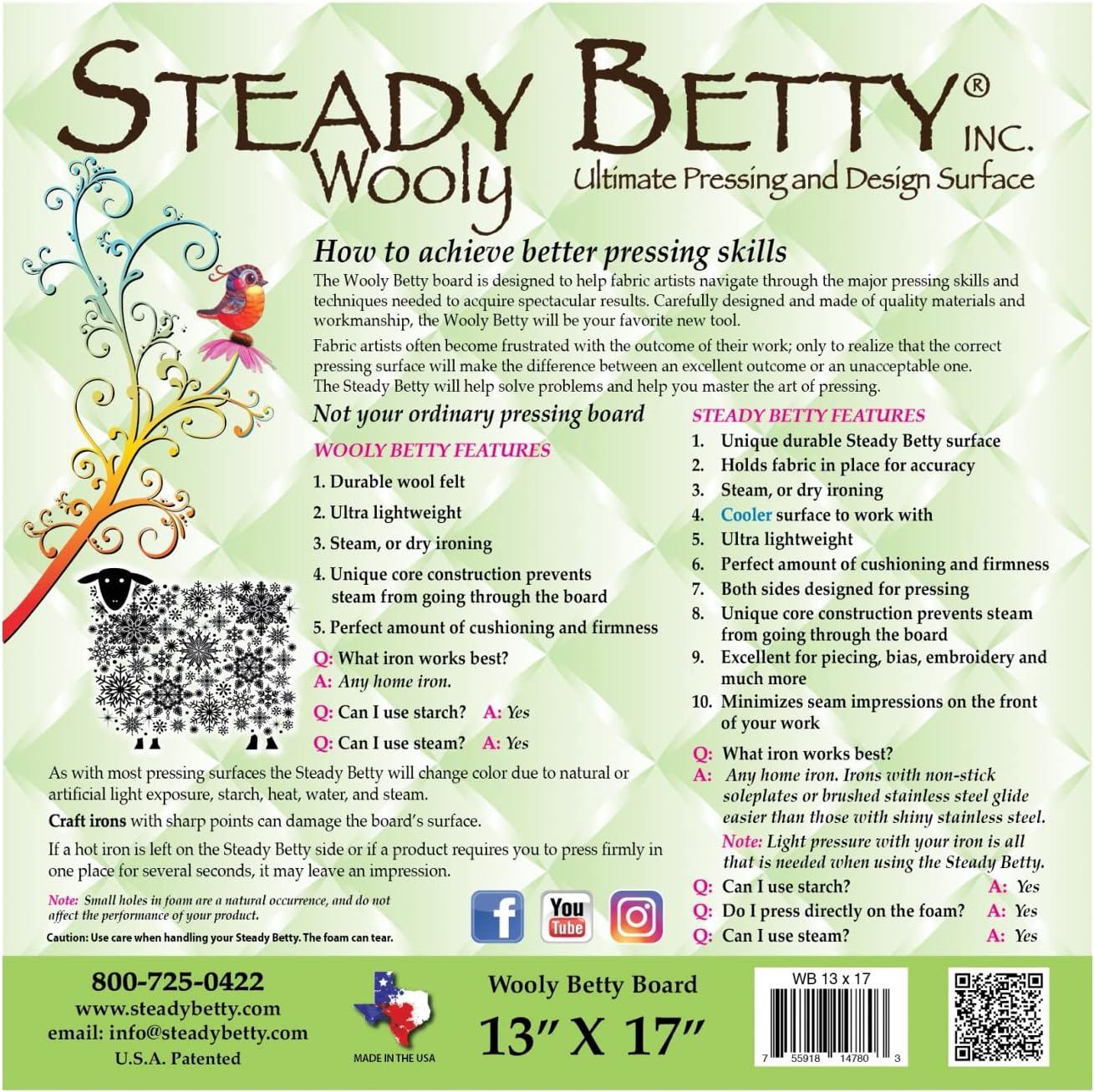 Steady Betty Wooly Betty Pressing and Design Surface 13in x 17in