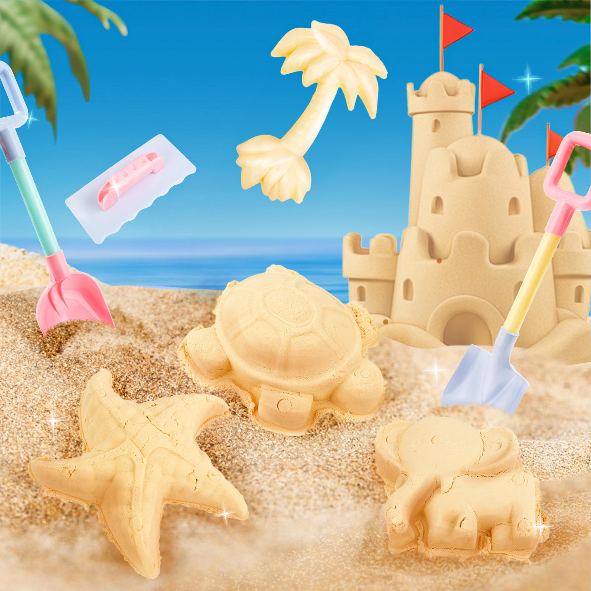 BELLOCHIDDO Beach Toys - Beach Dump Truck Kids Sand Toys Includes Sand Castle Molds, Shovel, Rake, Watering Can, Sandbox Toys for Boys & Girls