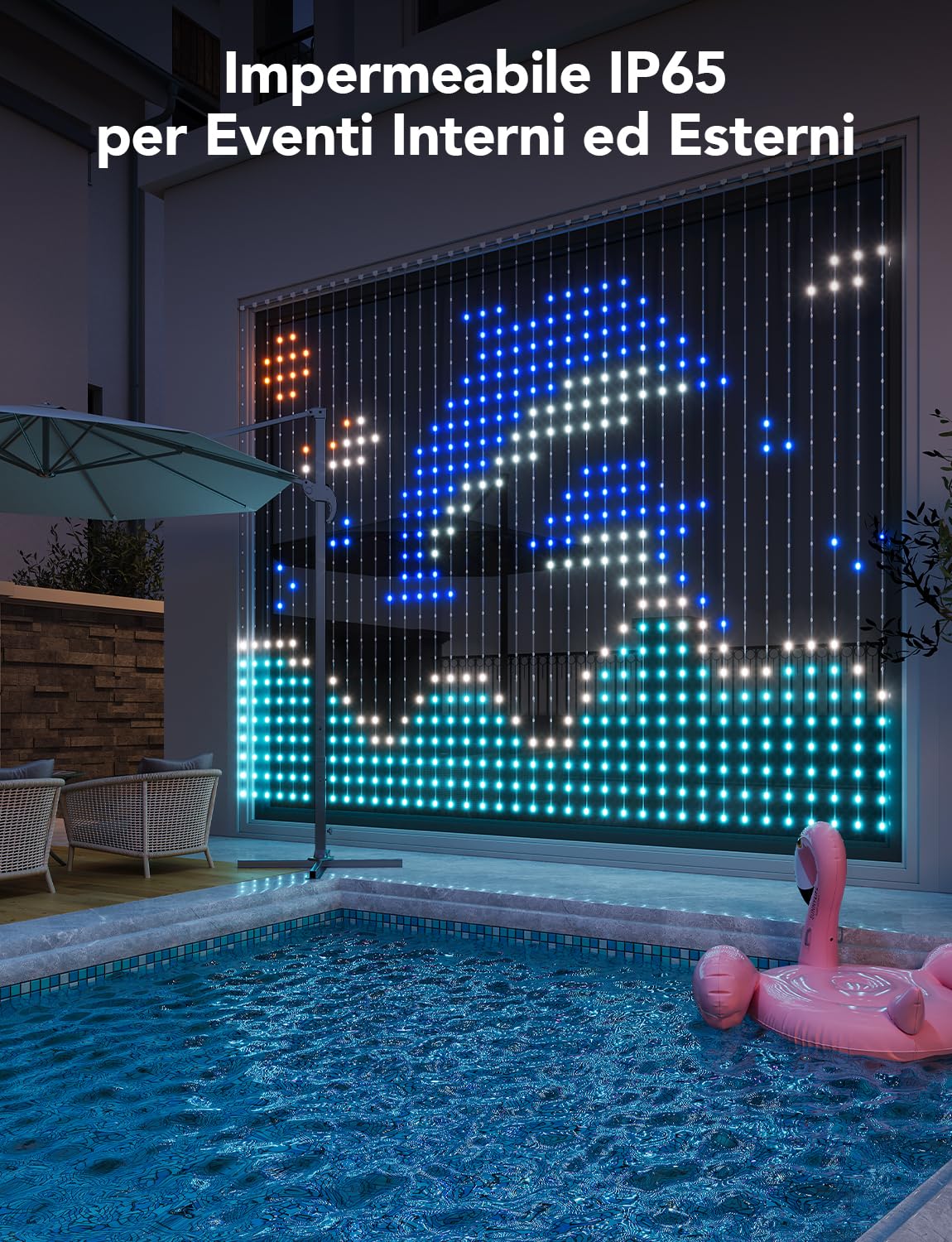 Govee Curtain Lights, 520 LEDs RGBIC, Luci per Tende LED WiFi Intelligenti all'Aperto, Luci Dinamiche per il Fai-da-te, IP65 Impermeabile, per Natale Decorazioni (1,5×2 m)