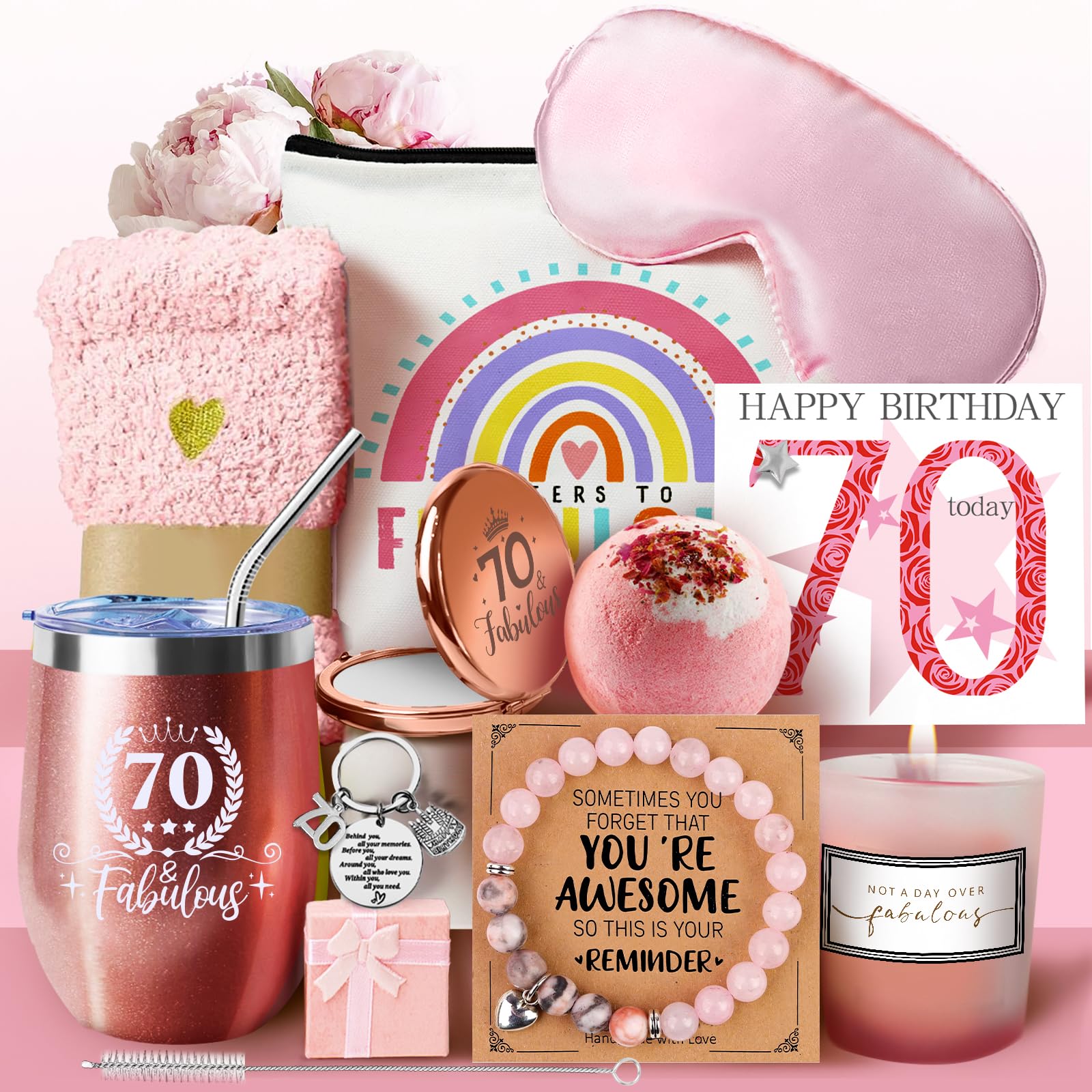 Regalos de feliz 70 cumpleaños para sus amigas y juego de vasos con caja especial