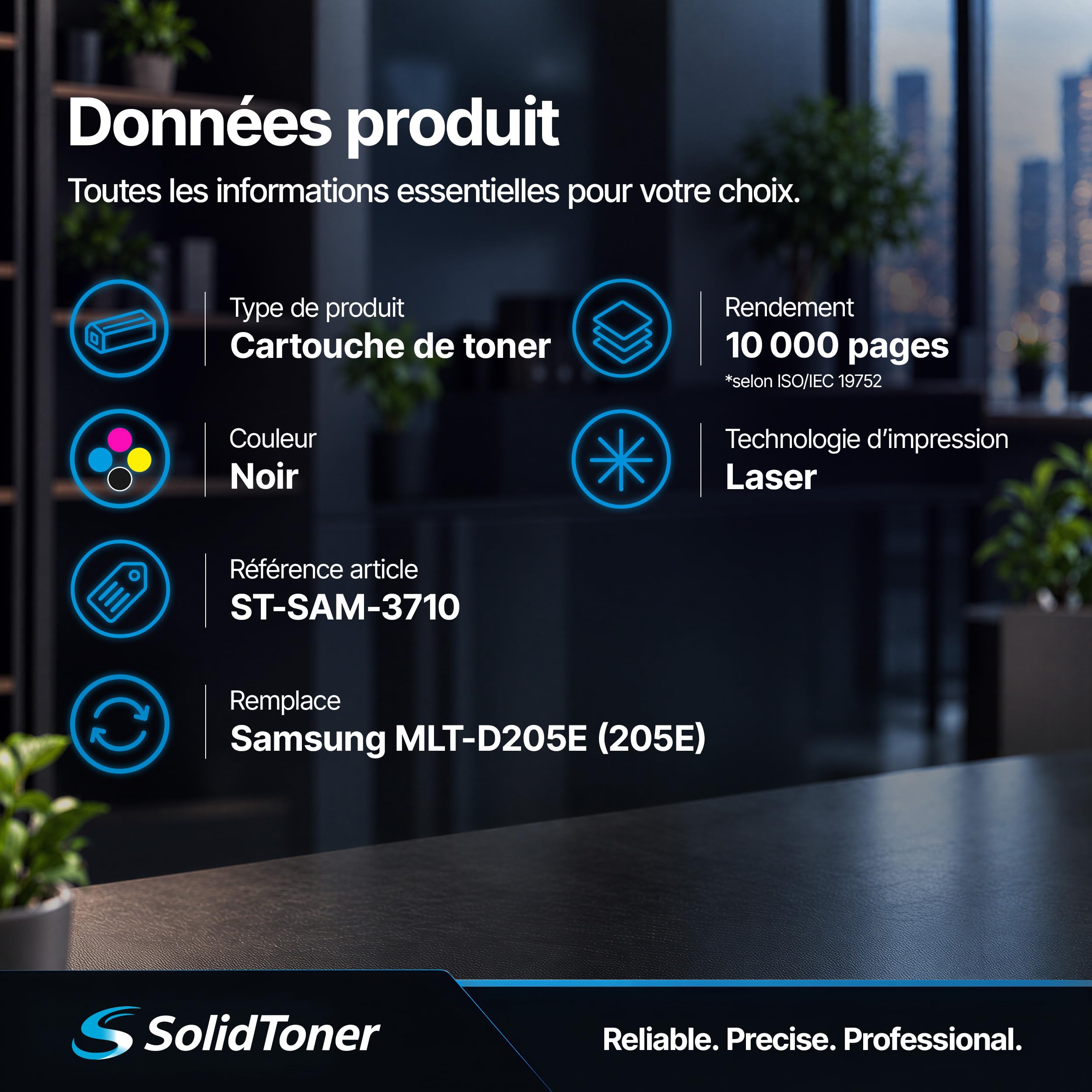 Cartouche de Toner Noir 10 000 Pages remplace Samsung MLT-D205E