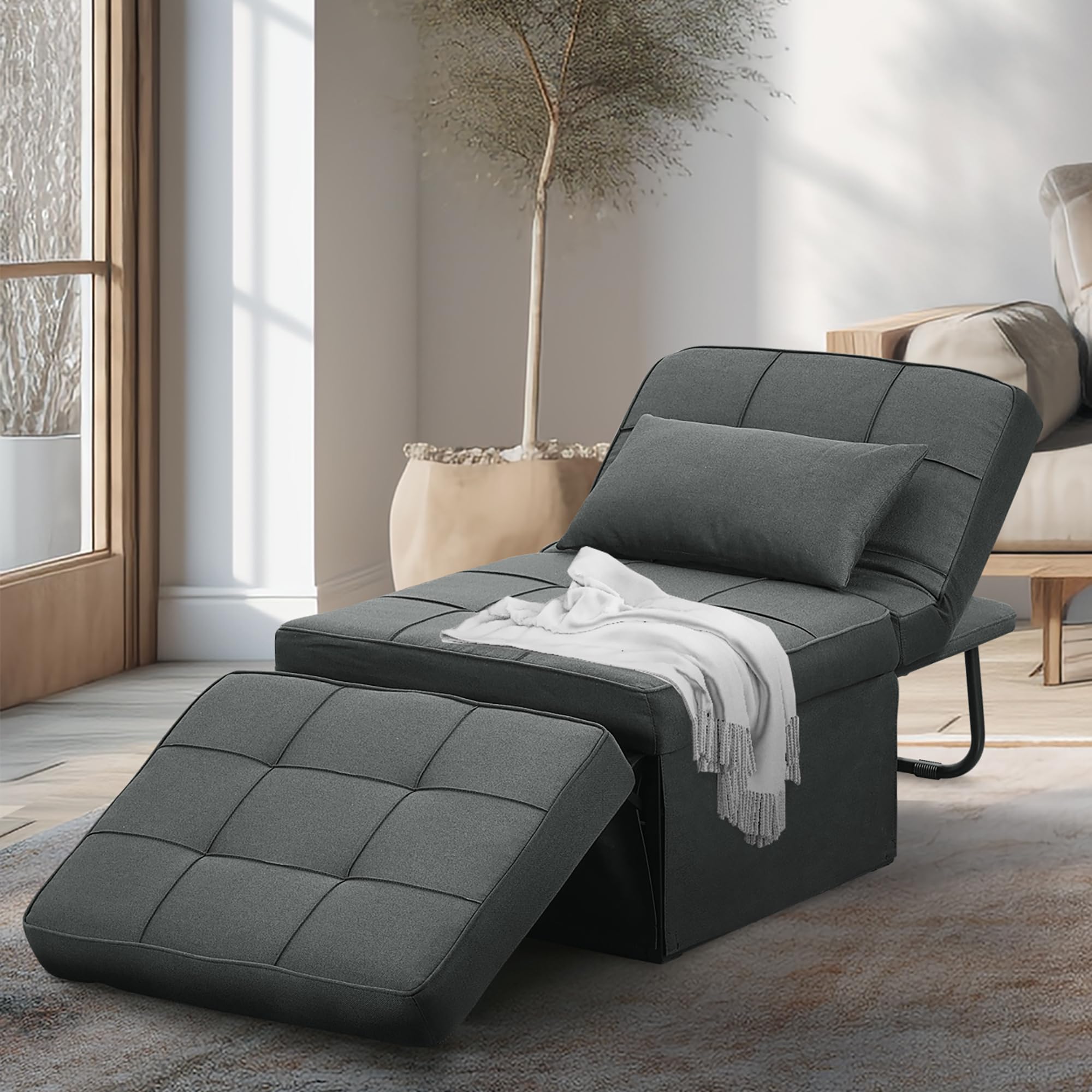 AinfoxConvertible Sofa Bed,4-in-1 Multi-Functional Futon Chair Bed, Folding & No Installation Sofa Couch with Adjustable Backrest Recliner for Living Room, Small Spaces and Office(Dark Grey)