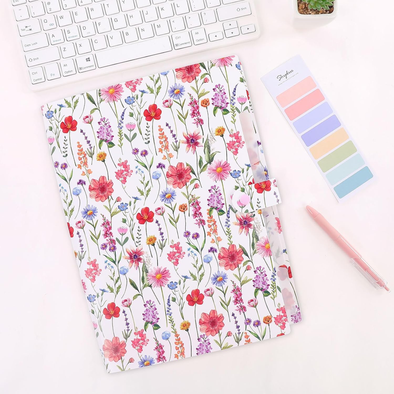 SKYDUE Accordion File Organizer, Floral Expanding File Folders with 5 Pockets, Cute Document Organizer for Paper Bills Receipt Storage, School Office & Hospital Supplies Letter/A4 Size White - Image 7