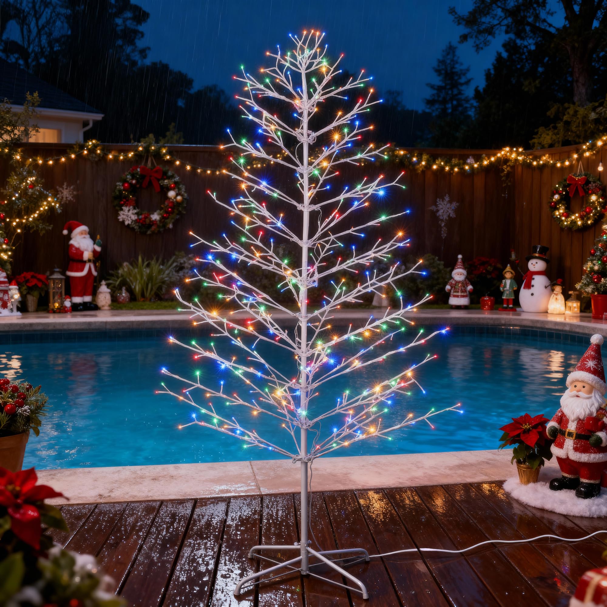 joomer christmas tree light outdoor,7.6ft 540 led color changing artificial collapsible birch tree lights with remote control timer for christmas decor (warm white to multicolor)