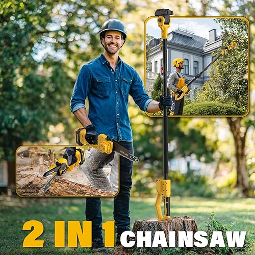 Miniatura 2 de Sierra de pértiga inalámbrica 2 en 1 y mini motosierra de 8 pulgadas, con paquete de 2 baterías de 3.0Ah y cargador, sierra de pértiga eléctrica