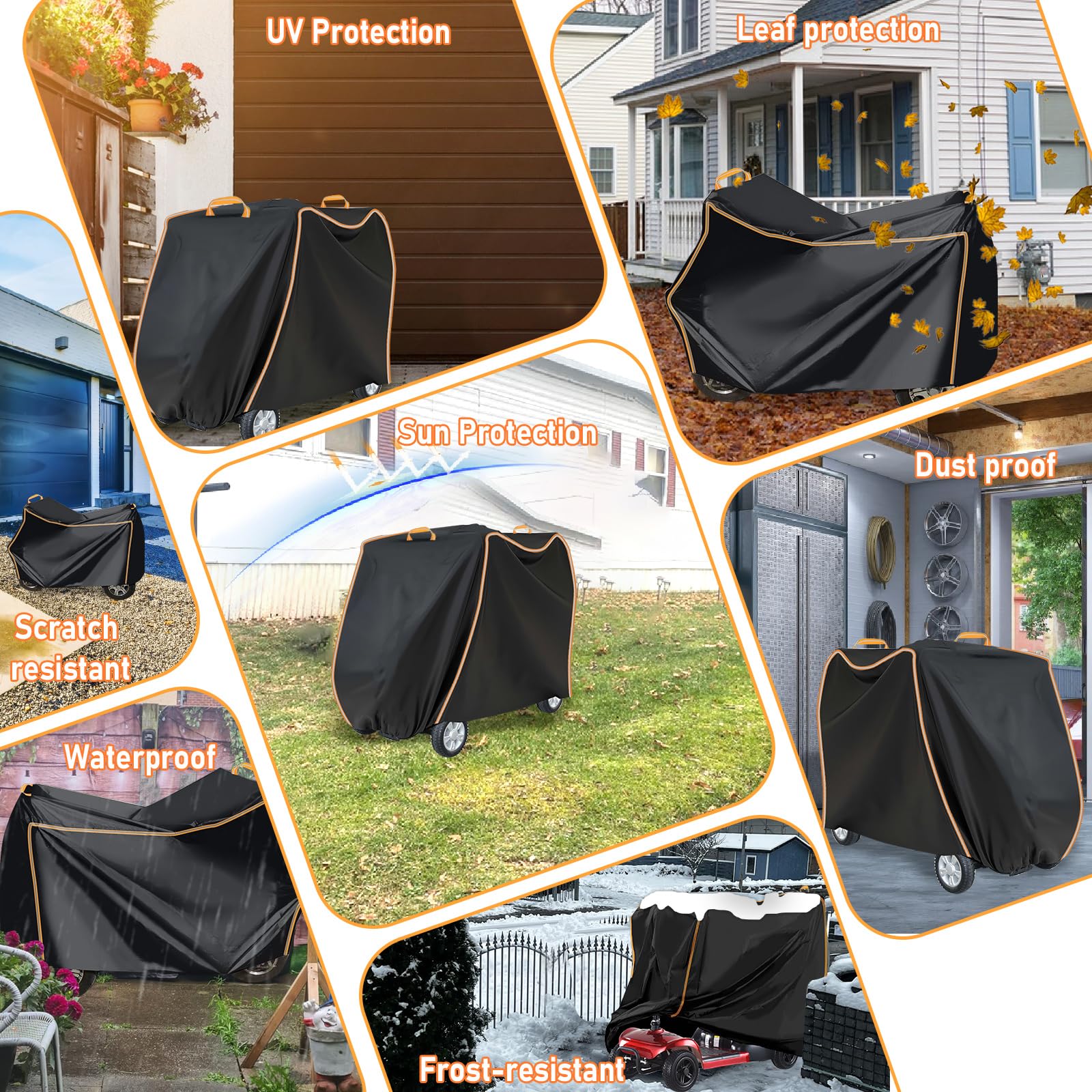 JOJOCY Housse robuste imperméable pour scooter de mobilité - Tissu Oxford 420D avec bandes réfléchissantes et boucles de fixation - Pour scooters à 3 et 4 roues (XL, 144 x 99 x 68 cm)