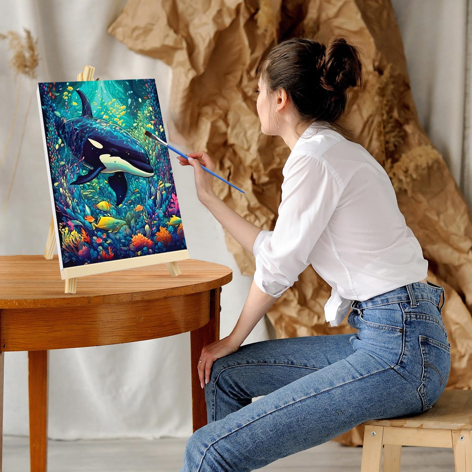 NAIMOER 4 Pezzi Animale Marino Dipingere con i Numeri Adulti Bambini con Cornice Detentore, Tartarughe Marine Squali Paint by Numbers Decorazione Regalo 20x30cm