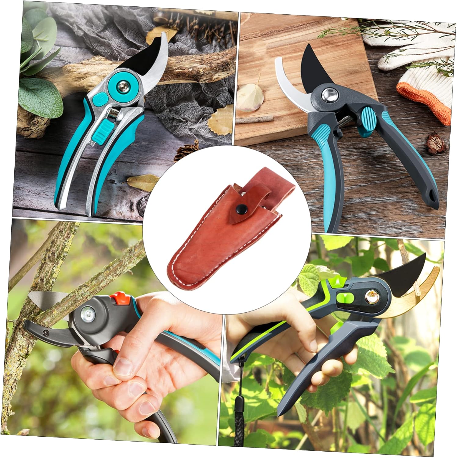 HANABASS Cowhide Leather Scissor Holster with Snap Closure Tool Belt Pouch for Pruning Shears Durable Garden Shears Case for Landscaping and Professional Use 8.46X3.34X0.39In