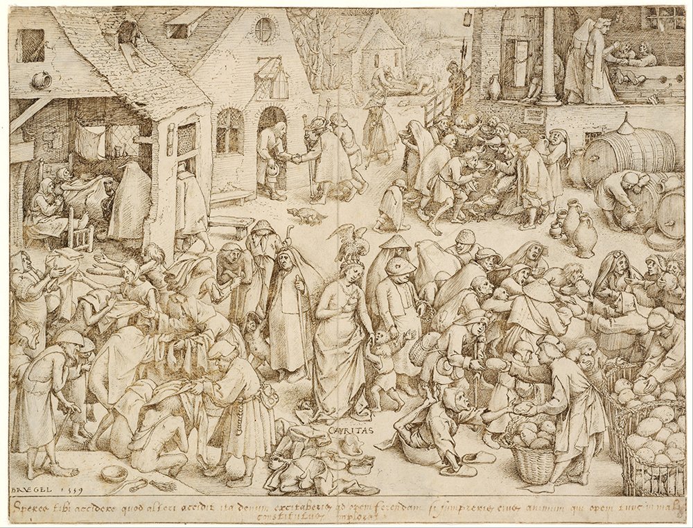 Affiche Charity Pieter Bruegel grand format sous cadre marron pour sublimer un bureau rétro