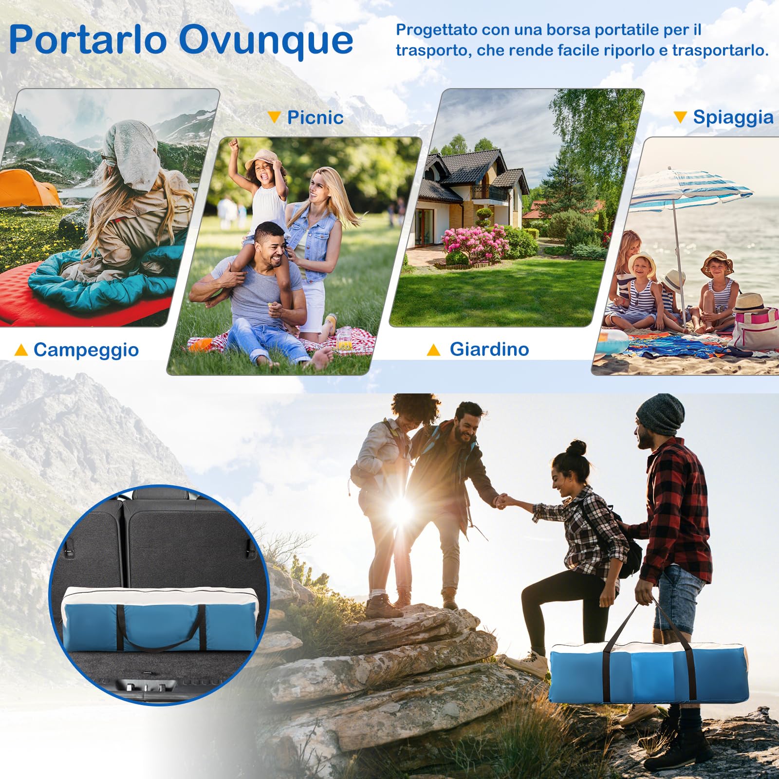 GYMAX Tenda da Campeggio per 5 Persone, Tenda Impermeabile Antivento con Ampie Porte in Rete a Doppio Strato, Finestre in Rete e Borsa da Trasporto, Tenda Familiare Portatile per Escursioni Viaggi