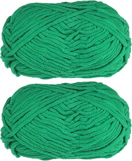 HARFINGTON 2Skeins Chenille Yarn Blanket Yarn 2x100g/7.1oz #6 Super Bulky Polyester Soft Knitting for Crochet Weaving Bag Scarf Hat, Green