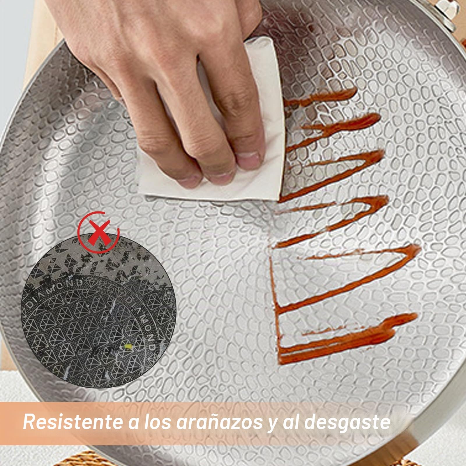 Sartén de titanio Ø 28 cm, sartén de titanio sin revestir, sartén antiadherente resistente a los arañazos, sartén martillada, sartén premium para inducción, resistente al horno y al horno