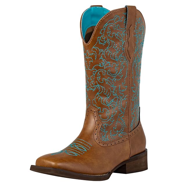 SheSole Cowboy Boots For Women Wide Square Toe Mid Calf Ladies Western Cowgirl Boots