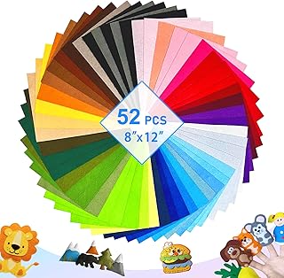 Hojas de fieltro, 52 cuadrados de fieltro suave de 0.055 in, ideales para manualidades, escuela, proyectos de costura (8 x 12 pulgadas)