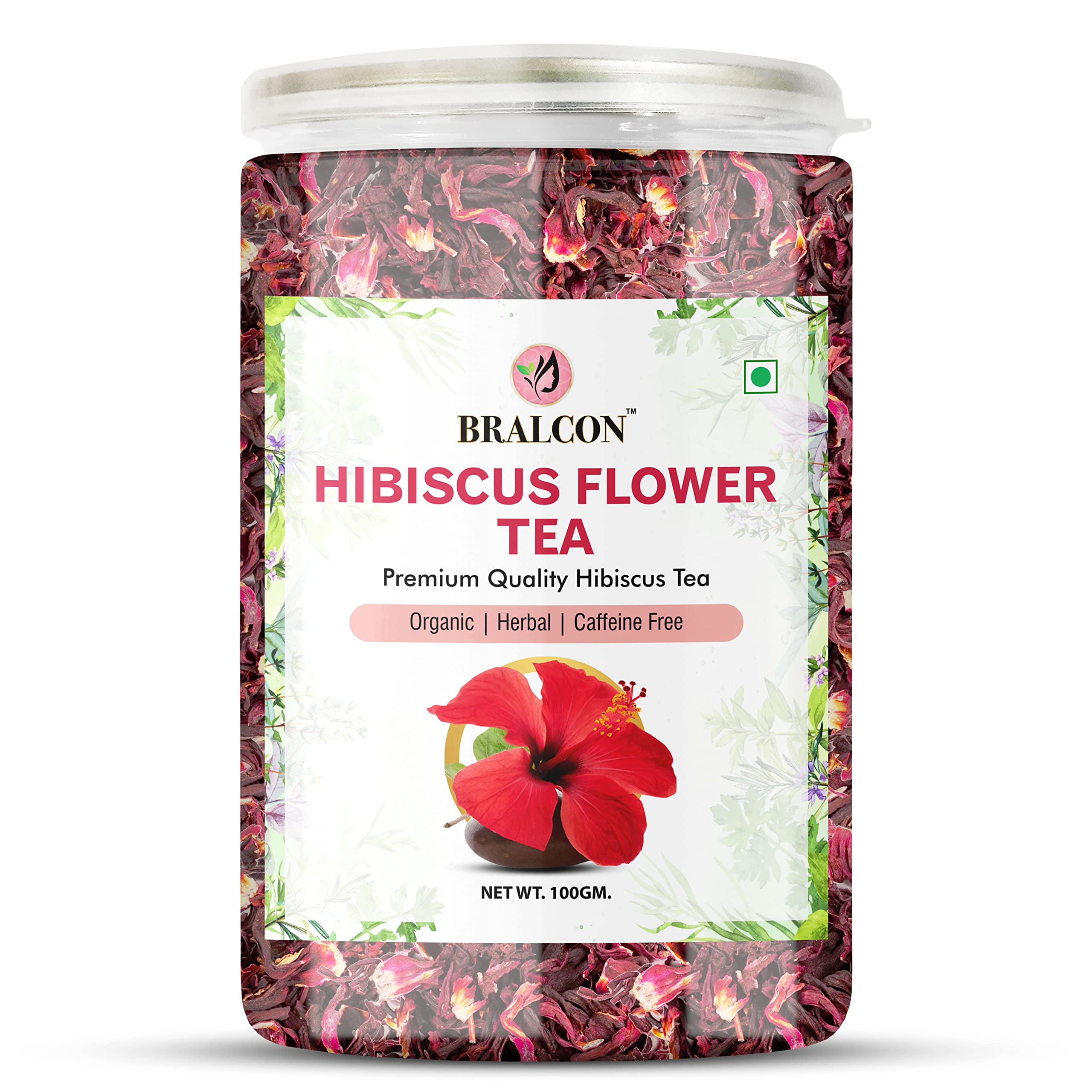BRALCON Organic Hibiscus Flower Tea- 100g | Premium Hibiscus Tea Leaves| 100% Natural Hibiscus Flower Herbal Tea Whole Leaf | Use for Iced Tea, Cocktails| Improve Digestion`