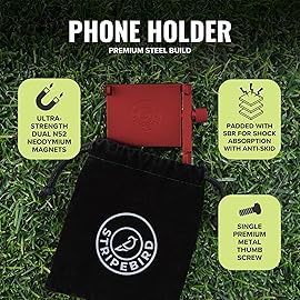 Stripebird - Original Magnetic Golf Cart Phone Holder (Red) - Cell Phone Holder with Neodymium N52 Magnets - Golf Caddy - Golf Cart Mount for iPhone, Samsung & Others