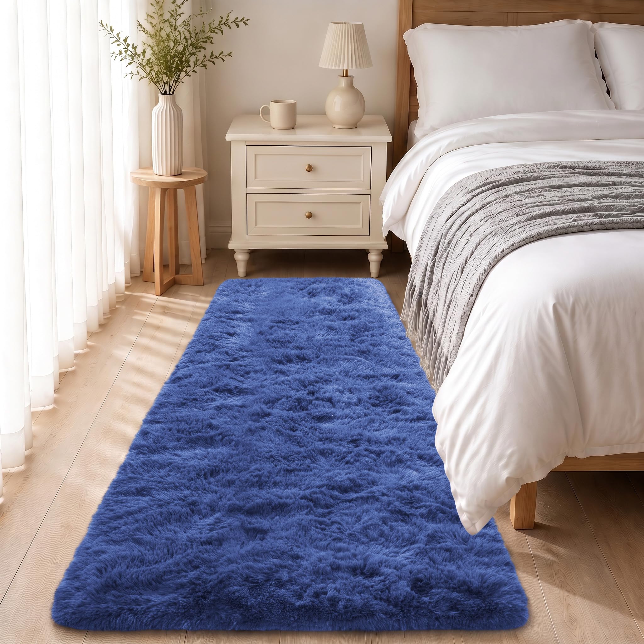 Homaxy Fluffy Washable Runner Rugs Living Room 60 x 220 cm, Navy Blue โ image 1