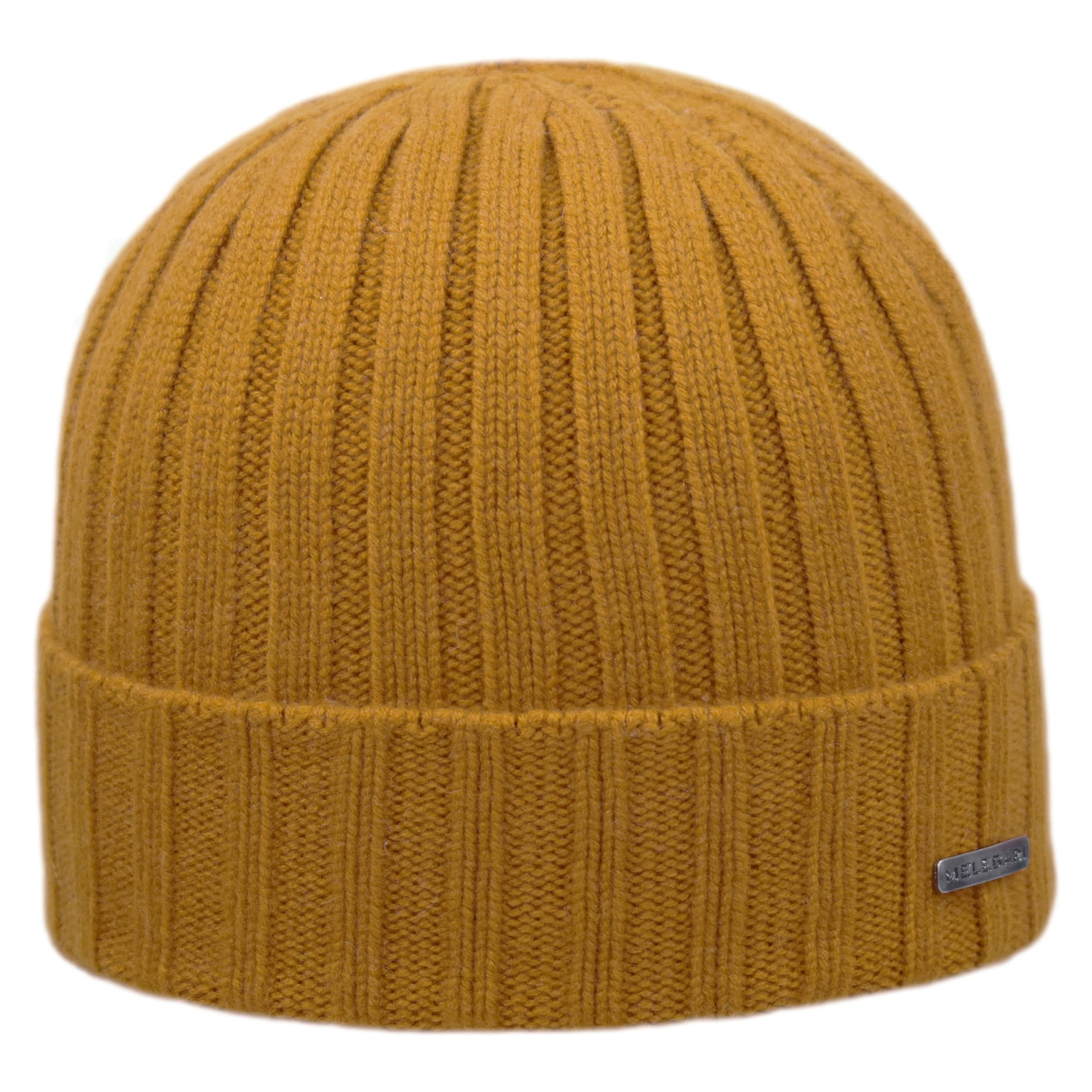 Melegari Men's Yellow Ocra Trento Beanie Hat | 100% Cashmere | Made In Italy | Unisex, One Size
