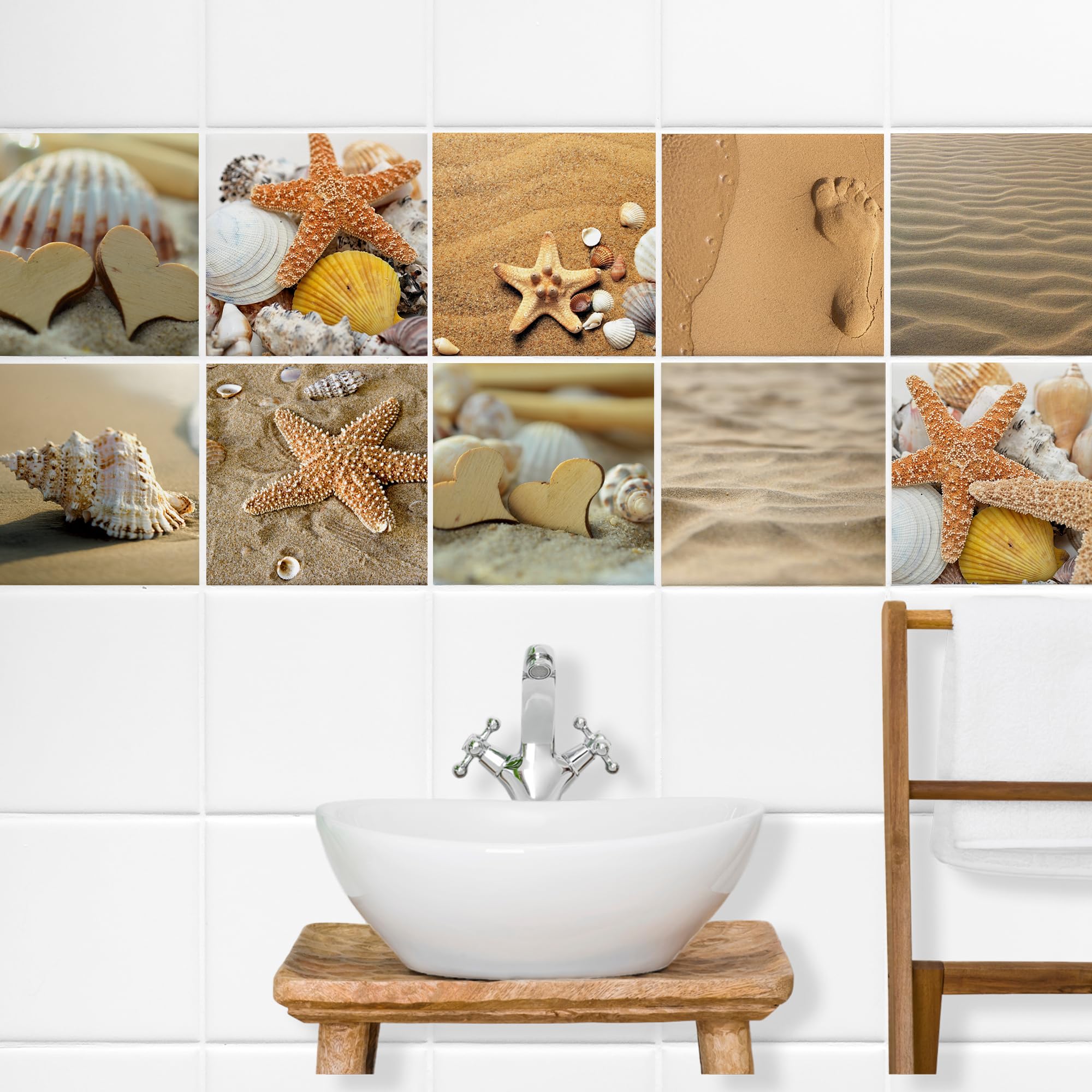 GRAZDesign Fliesenaufkleber Bad Strand braun, Fliesensticker Fliesen zum Aufkleben Klebefliesen für Badfliesen - Set 30 Stück