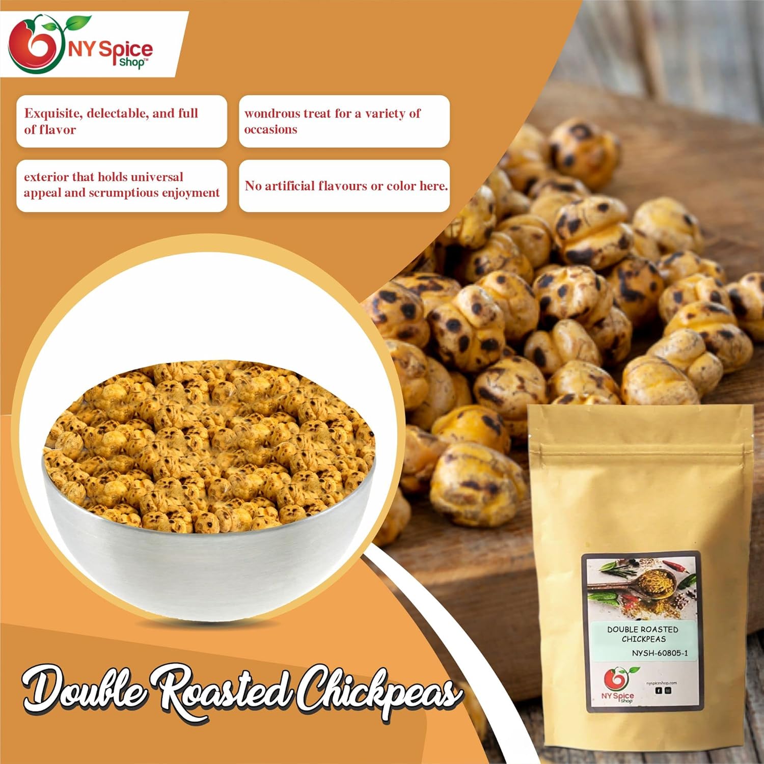 NY Spice Shop Yellow Double Roasted Chickpeas - 5 Pound Crispy Crunchy Dried Chickpeas Roasted - Bulk Healthy Snacks