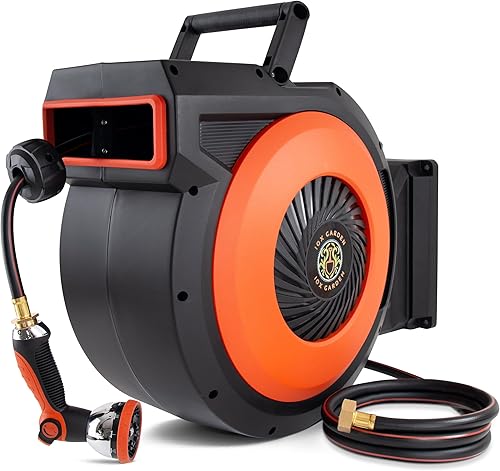 Carrete de manguera de jardín retráctil, carrete de manguera para exteriores de 12 pulgada x 100 pies, resistente montaje en pared, manguera de agua disponible en Yaxa Costa Rica