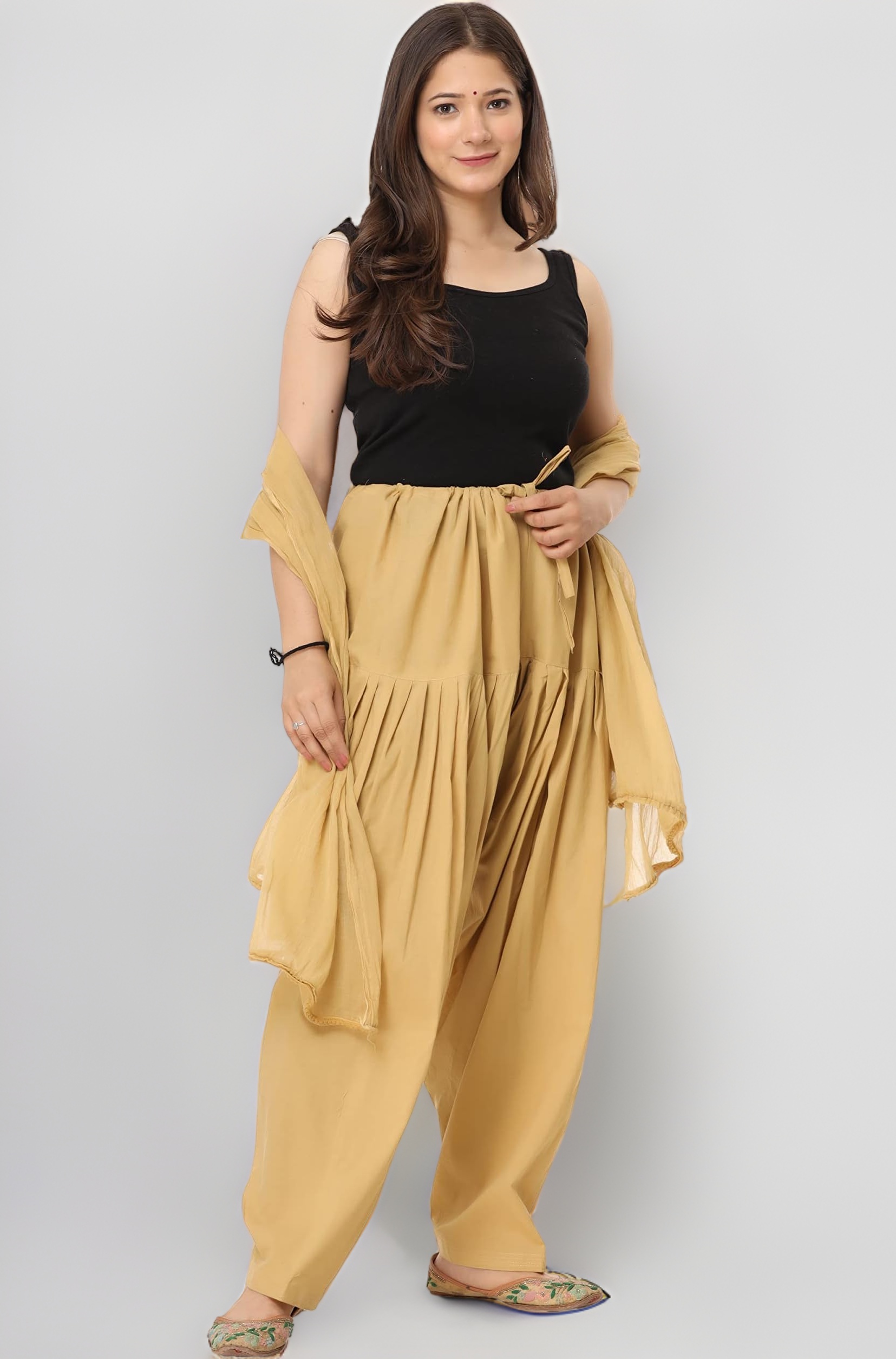 NOBHOB Woman's Plain Cotton SEMI Patiala Salwar with Dupatta|| Free Size || Plain Patiala || SEMI Patiala Pants || Solid Cotton Patiala || Patiyala