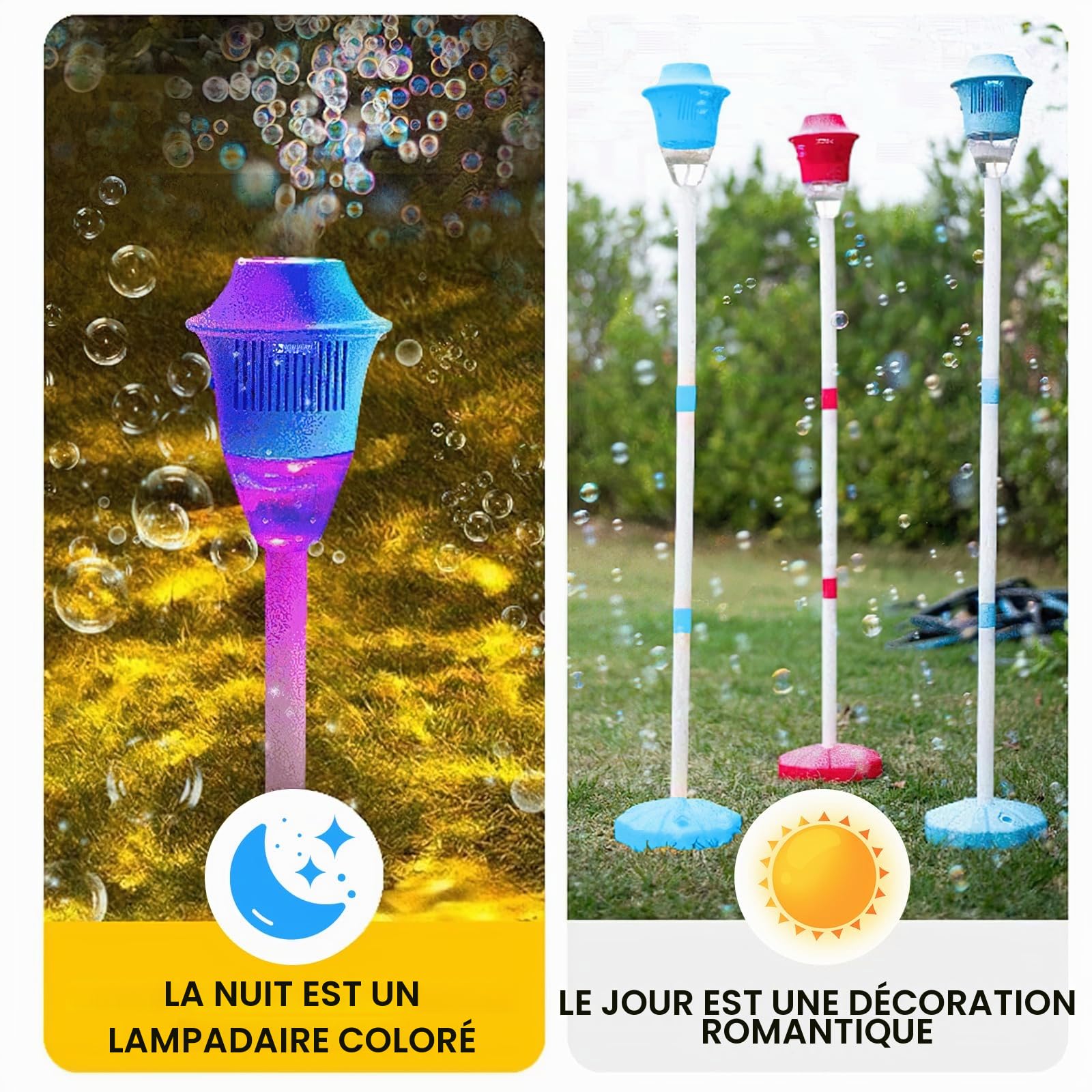 Lampe à bulles de jardin, machine à bulles d'extérieur avec lumière et musique, machine à bulles électrique rechargeable avec plus de 20 000 bulles par minute, pour jardin, fête, enfants (rouge)