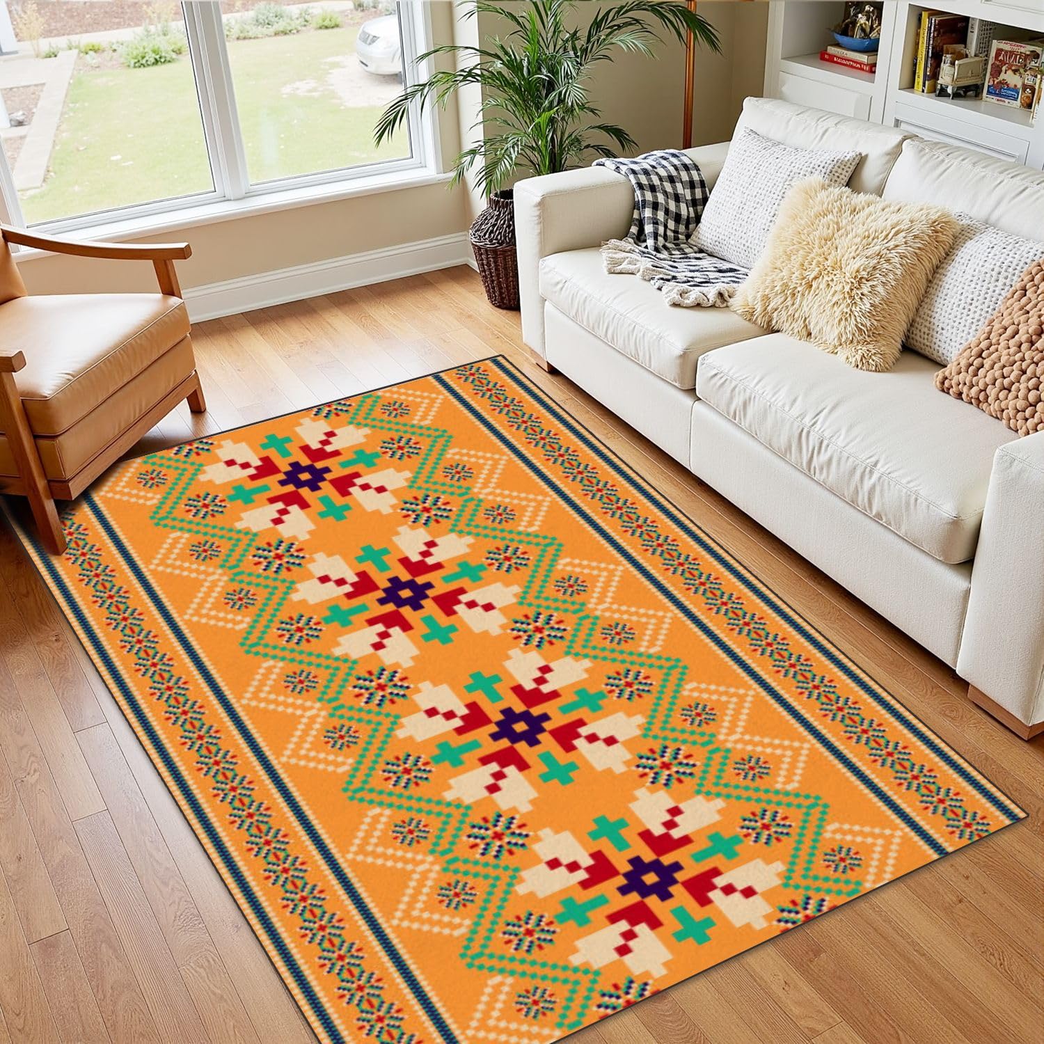 4x5 Boho Rug Rugs for Living Room Rugs for Entryway Beautiful Figure Tribal Knitted Pattern Bedroom Rug Door Mat Nursery Room Decor Rainbow Carpets