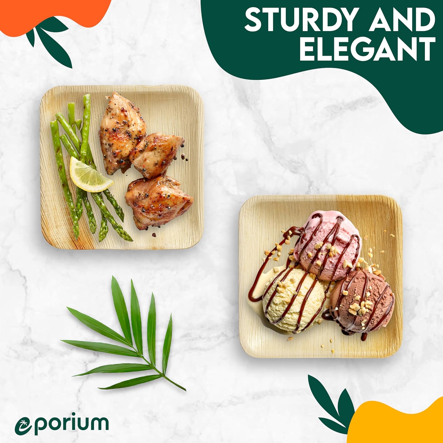 6 Inch Square Palm Leaf Plates (50-Pack) I Compostable Disposable Dinnerware | Premium Quality I Eco-Friendly Tableware Sustainable Heavy Duty like Bamboo Plates I Disposable Plates for Party