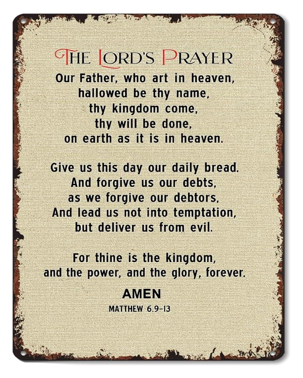 ZDVHOMCB Rustic Metal Tin Sign Jesus Prayer Teaching Wall Poster for Dining Room Entryway Farmhouse Decor 8 X 12 inch